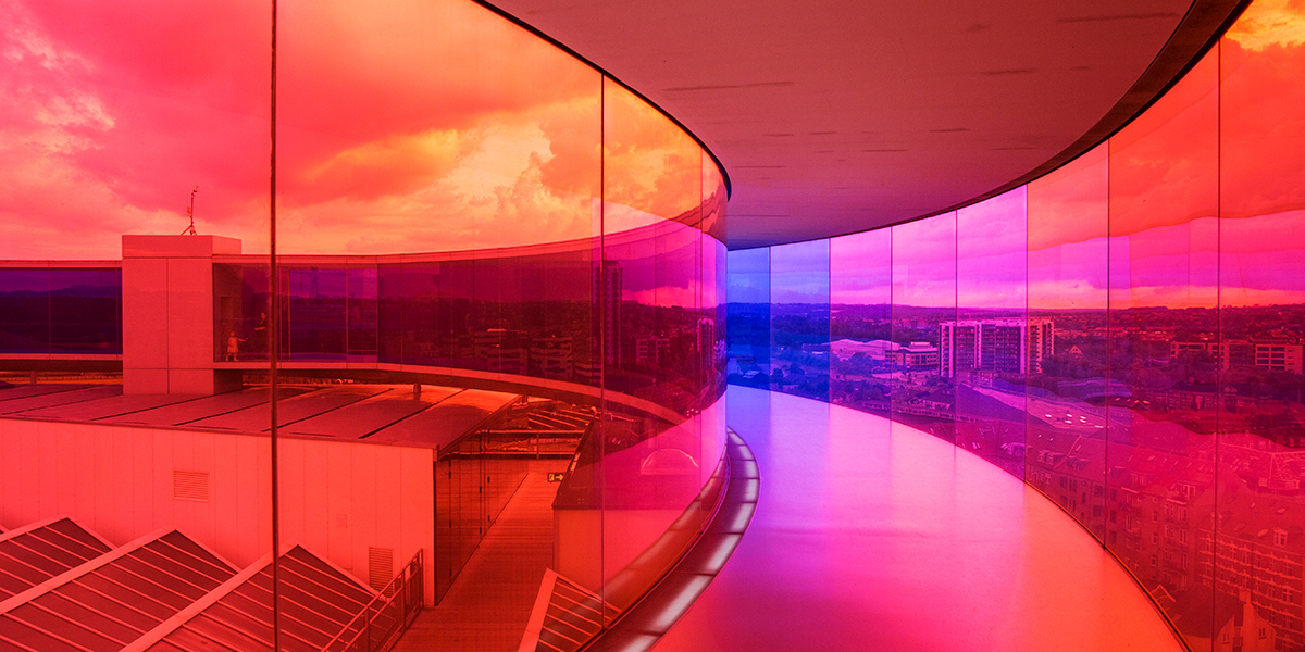 Inside the rooftop installation 'Your Rainbow Panorama' at ARoS Art Museum